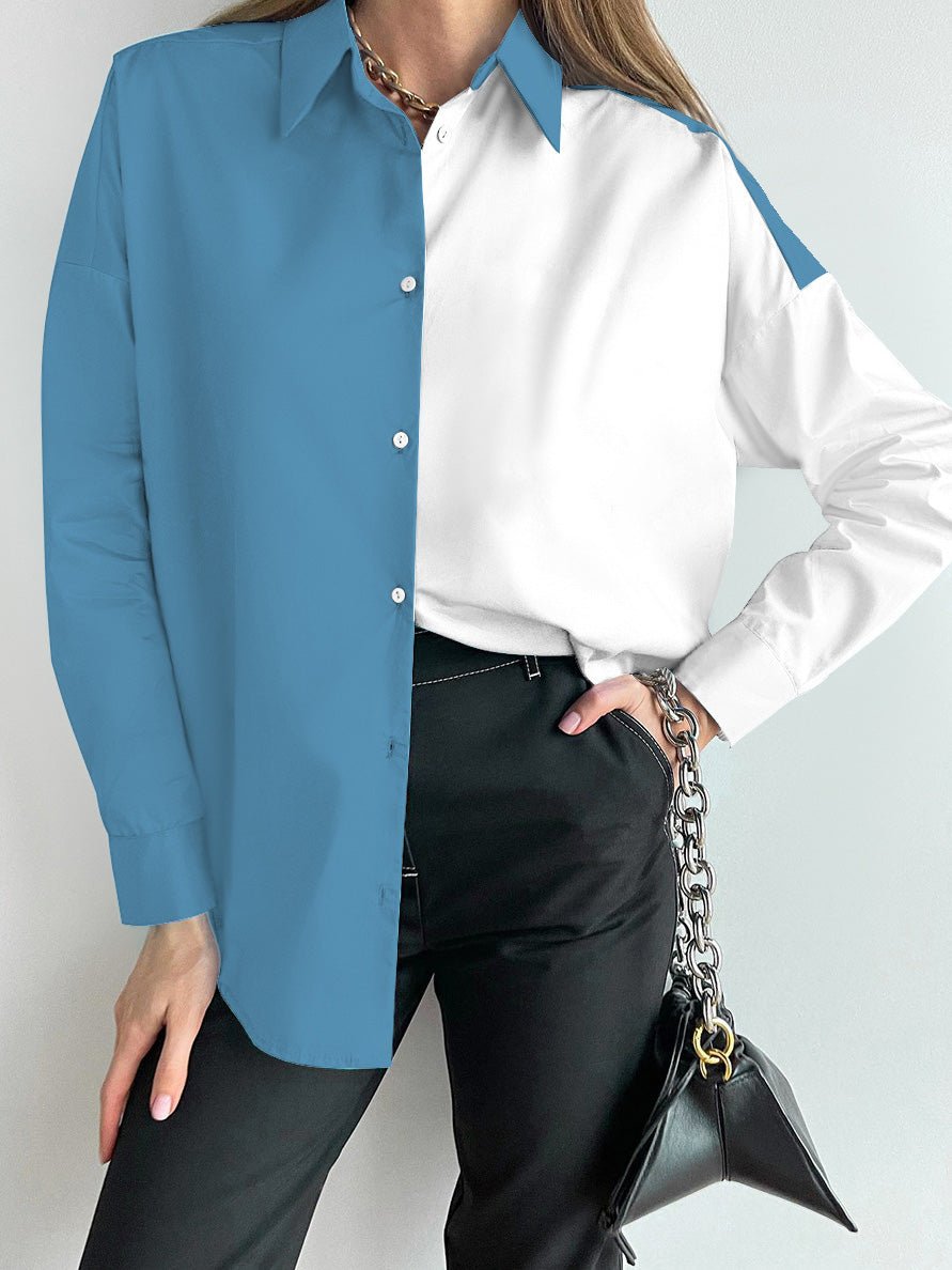 Women's Blouses Colorblock Lapel Button Long Sleeve Blouse - Blouses - Instastyled | Online Fashion Free Shipping Clothing, Dresses, Tops, Shoes - 21/07/2022 - BLO2207211787 - Blouses