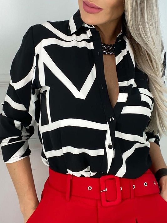 Women's Blouses Fashion Print Button Long Sleeve Blouse - Blouses - Instastyled | Online Fashion Free Shipping Clothing, Dresses, Tops, Shoes - 22/12/2021 - 30-40 - BLO2112221497