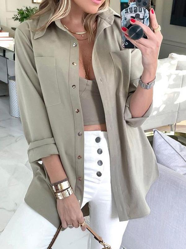 Women's Blouses Fashion Solid Lapel Long Sleeve Blouses - Blouses - INS | Online Fashion Free Shipping Clothing, Dresses, Tops, Shoes - 11/08/2021 - 20-30 - BLO2108121303