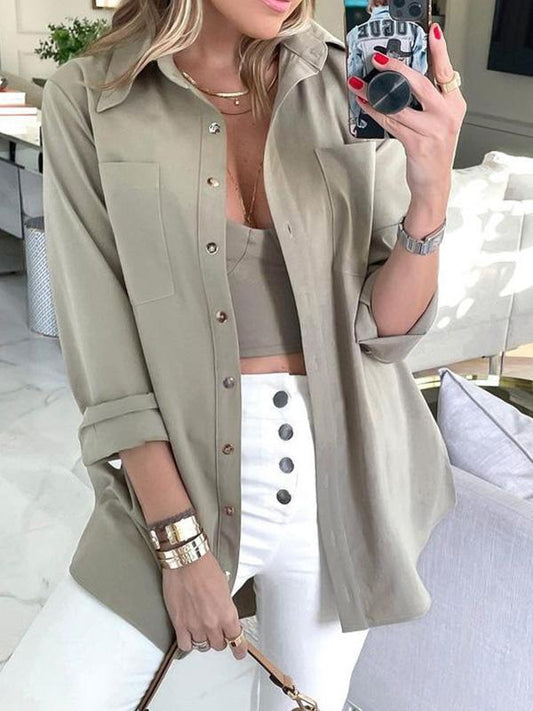 Women's Blouses Fashion Solid Lapel Long Sleeve Blouses - Blouses - INS | Online Fashion Free Shipping Clothing, Dresses, Tops, Shoes - 11/08/2021 - 20-30 - BLO2108121303