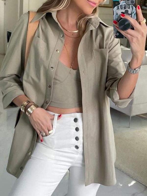 Women's Blouses Fashion Solid Lapel Long Sleeve Blouses - Blouses - INS | Online Fashion Free Shipping Clothing, Dresses, Tops, Shoes - 11/08/2021 - 20-30 - BLO2108121303