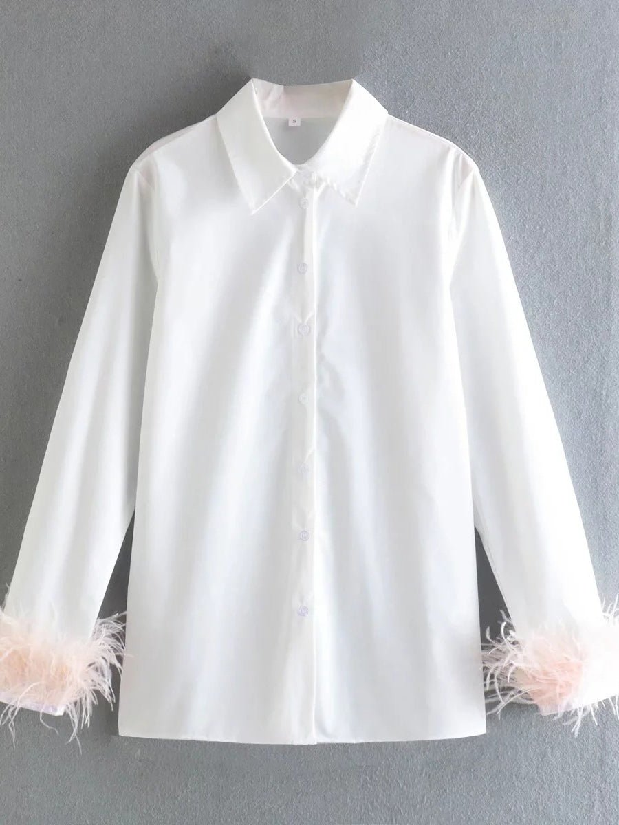Women's Blouses Feather Lapel Long Sleeve Blouse - Blouses - Instastyled | Online Fashion Free Shipping Clothing, Dresses, Tops, Shoes - 09/02/2022 - BLO2202091568 - Blouses