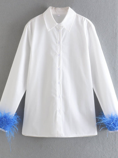 Women's Blouses Feather Lapel Long Sleeve Blouse - Blouses - Instastyled | Online Fashion Free Shipping Clothing, Dresses, Tops, Shoes - 09/02/2022 - BLO2202091568 - Blouses