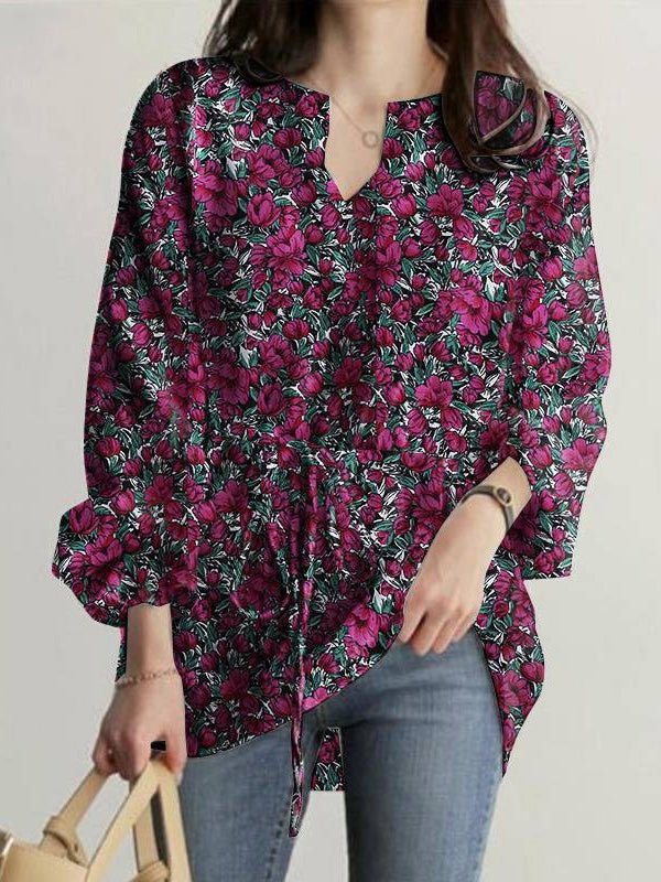 Women's Blouses Floral Print V-Neck Long Sleeve Blouse - Blouses - Instastyled | Online Fashion Free Shipping Clothing, Dresses, Tops, Shoes - 24/02/2022 - 30-40 - BLO2202241596