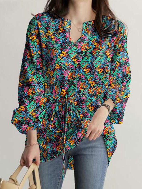 Women's Blouses Floral Print V-Neck Long Sleeve Blouse - Blouses - Instastyled | Online Fashion Free Shipping Clothing, Dresses, Tops, Shoes - 24/02/2022 - 30-40 - BLO2202241596