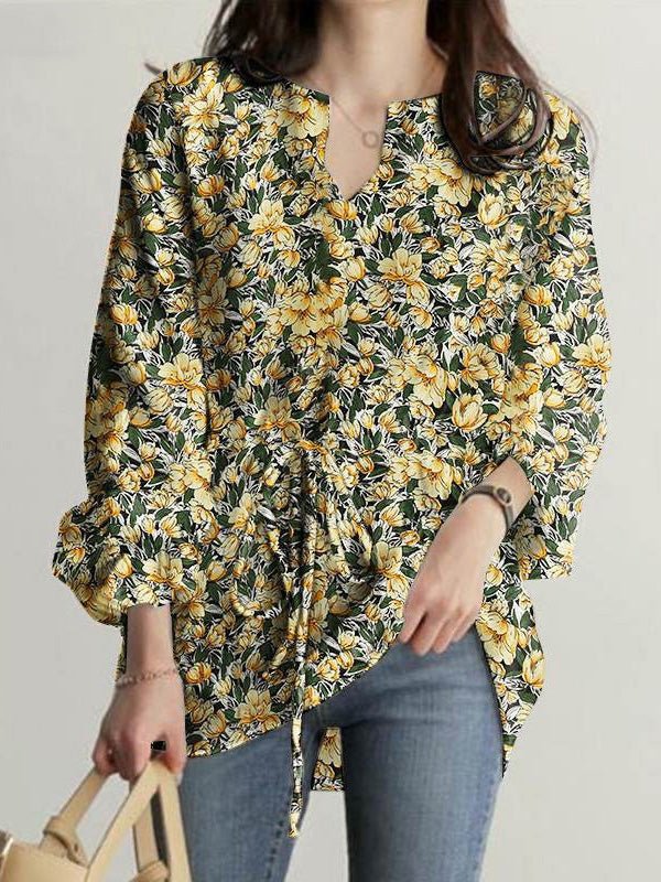 Women's Blouses Floral Print V-Neck Long Sleeve Blouse - Blouses - Instastyled | Online Fashion Free Shipping Clothing, Dresses, Tops, Shoes - 24/02/2022 - 30-40 - BLO2202241596