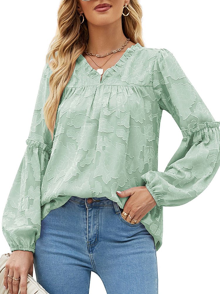 Women's Blouses Floral Texture Chiffon Lantern Sleeve Blouse - MsDressly