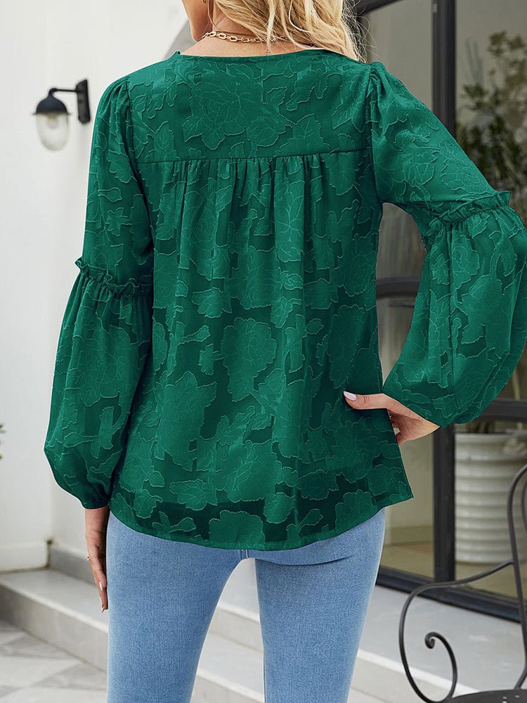 Women's Blouses Floral Texture Chiffon Lantern Sleeve Blouse - MsDressly