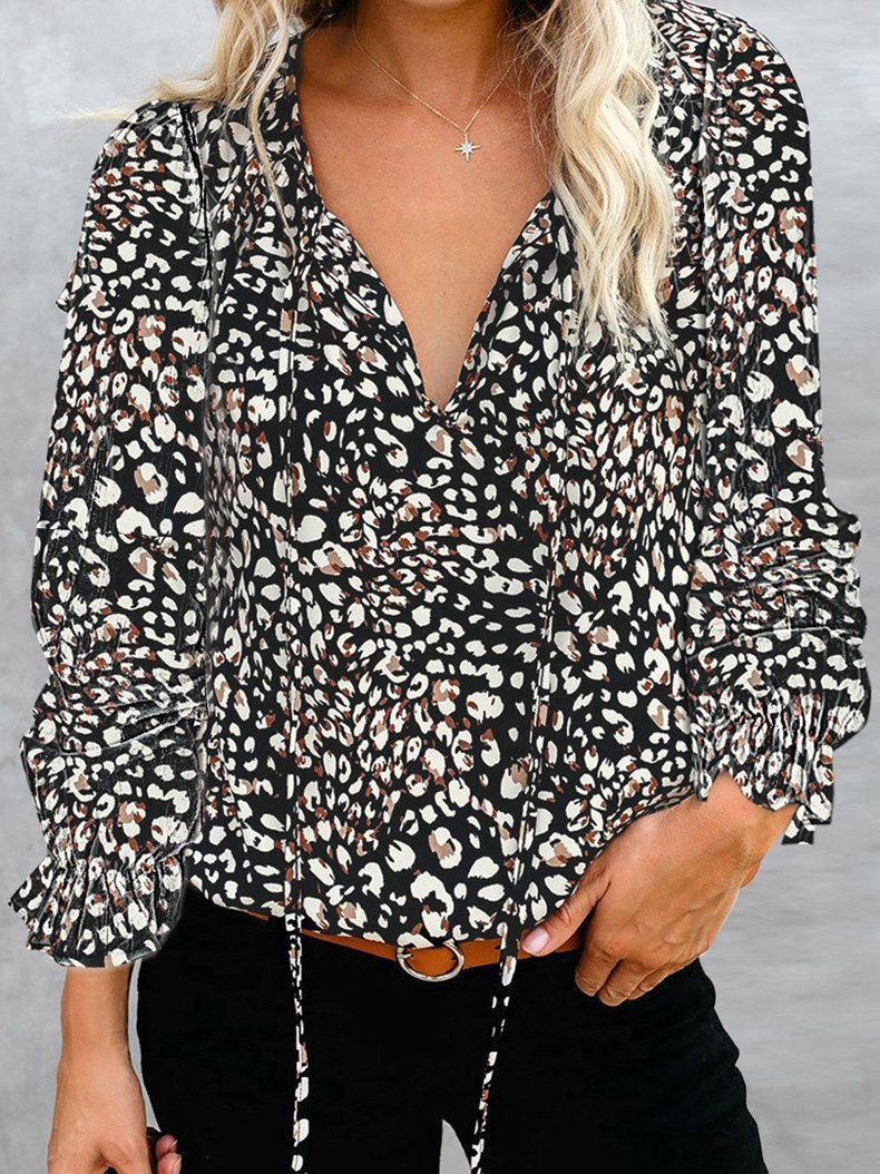 Women's Blouses Flower Print V-Neck Long Sleeve Blouse - Blouses - INS | Online Fashion Free Shipping Clothing, Dresses, Tops, Shoes - 20-30 - 26/09/2021 - BLO2109261352