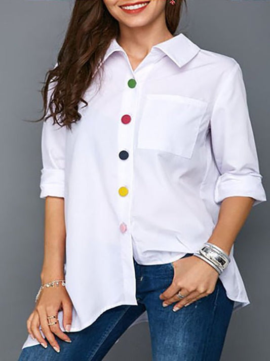 Women's Blouses Irregular Hem Collar Colorful Buttons Blouse - Blouses - Instastyled | Online Fashion Free Shipping Clothing, Dresses, Tops, Shoes - 13/1/2023 - 20-30 - BLO2301130006