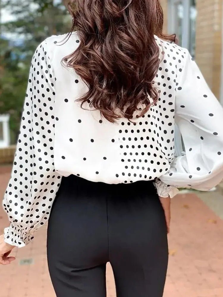 Women's Blouses Irregular Polka Dot Print V-Neck Long Sleeve Blouse - Blouses - Instastyled | Online Fashion Free Shipping Clothing, Dresses, Tops, Shoes - 09/05/2022 - BLO2205091693 - Blouses