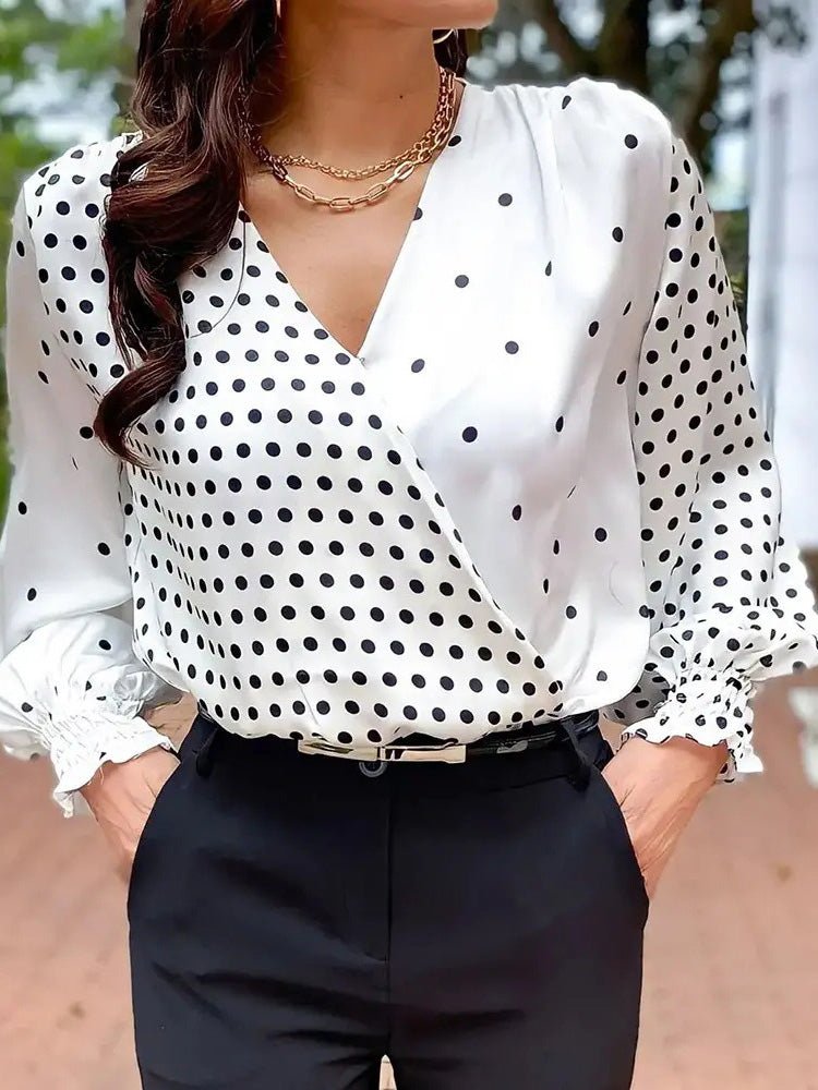 Women's Blouses Irregular Polka Dot Print V-Neck Long Sleeve Blouse - Blouses - Instastyled | Online Fashion Free Shipping Clothing, Dresses, Tops, Shoes - 09/05/2022 - BLO2205091693 - Blouses