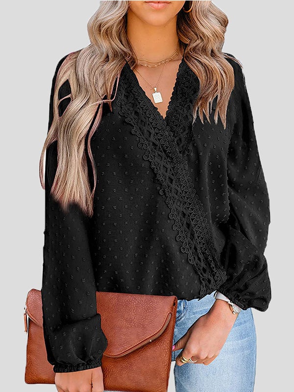 Women's Blouses Jacquard Lace V-Neck Long Sleeve Blouse - Blouses - Instastyled | Online Fashion Free Shipping Clothing, Dresses, Tops, Shoes - 22/12/2021 - 30-40 - BLO2112221496