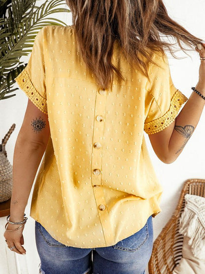 Women's Blouses Jacquard Polka Dot Crew Neck Lace Short Sleeve Blouse - Blouses - Instastyled | Online Fashion Free Shipping Clothing, Dresses, Tops, Shoes - 13/06/2022 - 30-40 - BLO2206131731