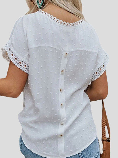 Women's Blouses Jacquard Polka Dot Crew Neck Lace Short Sleeve Blouse - Blouses - Instastyled | Online Fashion Free Shipping Clothing, Dresses, Tops, Shoes - 13/06/2022 - 30-40 - BLO2206131731