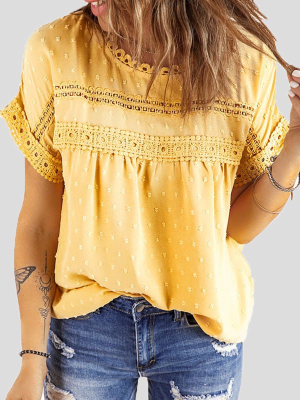 Women's Blouses Jacquard Polka Dot Crew Neck Lace Short Sleeve Blouse - Blouses - Instastyled | Online Fashion Free Shipping Clothing, Dresses, Tops, Shoes - 13/06/2022 - 30-40 - BLO2206131731