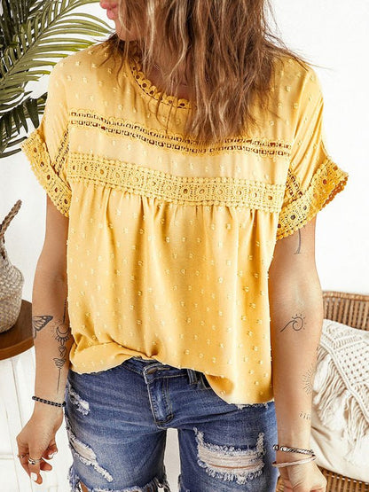 Women's Blouses Jacquard Polka Dot Crew Neck Lace Short Sleeve Blouse - Blouses - Instastyled | Online Fashion Free Shipping Clothing, Dresses, Tops, Shoes - 13/06/2022 - 30-40 - BLO2206131731