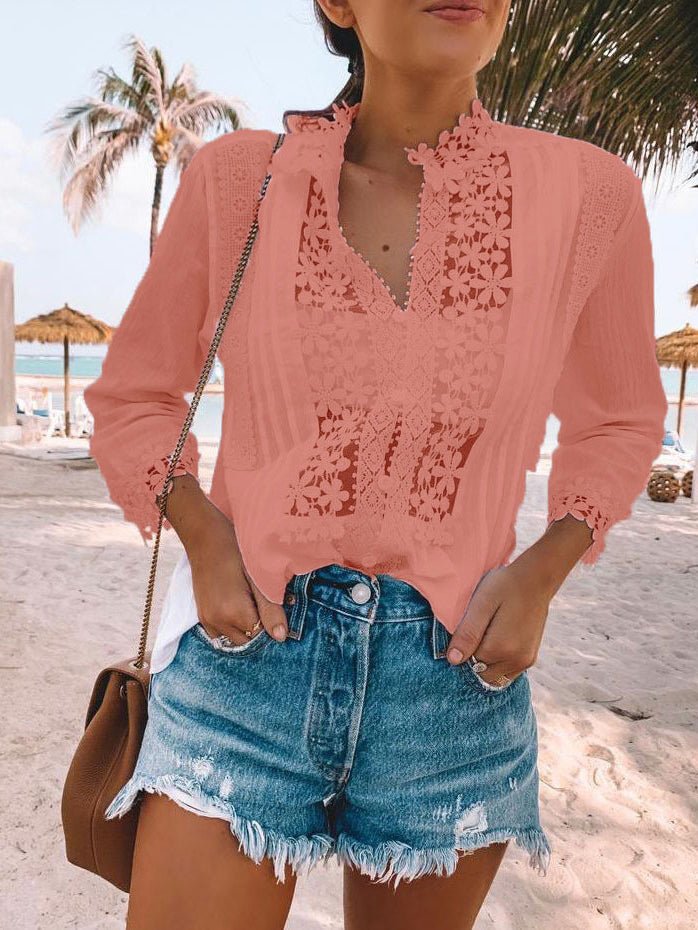 Women's Blouses Lace Button Long Sleeve Blouse - Blouses - Instastyled | Online Fashion Free Shipping Clothing, Dresses, Tops, Shoes - 10/02/2022 - 30-40 - BLO2202101569