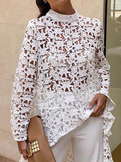 Women's Blouses Lace Irregular Hollow Long Sleeve Blouse - Blouses - Instastyled | Online Fashion Free Shipping Clothing, Dresses, Tops, Shoes - 13/01/2022 - 30-40 - BLO2201131543