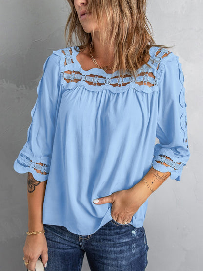 Women's Blouses Lace Panel Loose Half Sleeves Blouses - Blouses - Instastyled | Online Fashion Free Shipping Clothing, Dresses, Tops, Shoes - 07/02/2022 - 30-40 - BLO2202081562