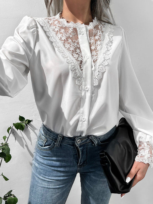 Women's Blouses Lace Single-Breasted Balloon Sleeves Blouses - Blouses - Instastyled | Online Fashion Free Shipping Clothing, Dresses, Tops, Shoes - 19/08/2022 - BLO2208191835 - Blouses