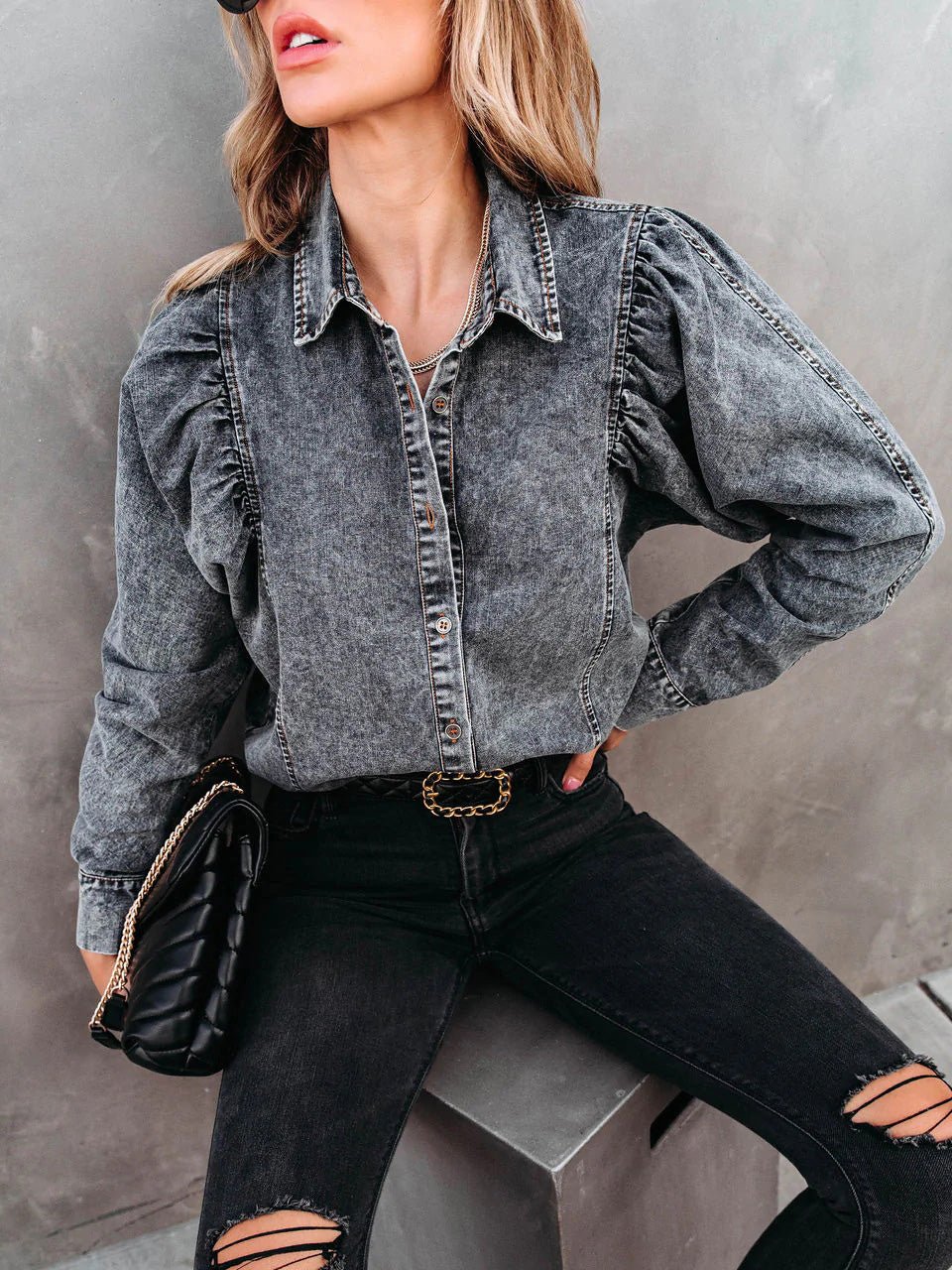 Women's Blouses Lapel Button Long Sleeve Denim Blouse - Blouses - Instastyled | Online Fashion Free Shipping Clothing, Dresses, Tops, Shoes - 26/09/2022 - BLO2209261885 - Blouses