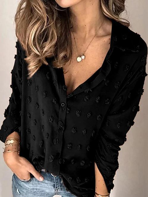 Women's Blouses Lapel Jacquard Dot Long Sleeve Blouse - Blouses - INS | Online Fashion Free Shipping Clothing, Dresses, Tops, Shoes - 20-30 - 26/09/2021 - BLO2109261346