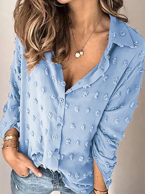 Women's Blouses Lapel Jacquard Dot Long Sleeve Blouse - Blouses - INS | Online Fashion Free Shipping Clothing, Dresses, Tops, Shoes - 20-30 - 26/09/2021 - BLO2109261346
