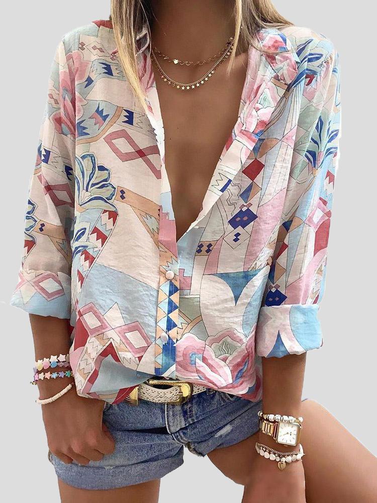 Women's Blouses Lapel Long Sleeve Print Blouses - Blouses - INS | Online Fashion Free Shipping Clothing, Dresses, Tops, Shoes - 10/08/2021 - 20-30 - BLO2108101302