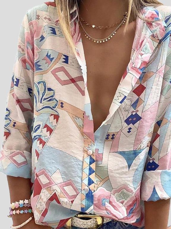 Women's Blouses Lapel Long Sleeve Print Blouses - Blouses - INS | Online Fashion Free Shipping Clothing, Dresses, Tops, Shoes - 10/08/2021 - 20-30 - BLO2108101302