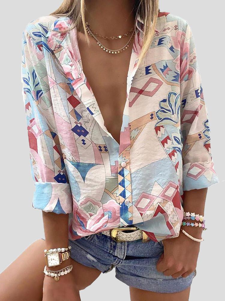 Women's Blouses Lapel Long Sleeve Print Blouses - Blouses - INS | Online Fashion Free Shipping Clothing, Dresses, Tops, Shoes - 10/08/2021 - 20-30 - BLO2108101302