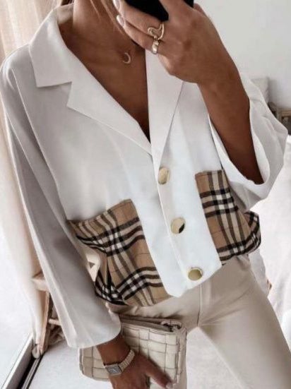 Women's Blouses Lapel Plaid Stitching Pocket Long Sleeve Blouse - Blouses - Instastyled | Online Fashion Free Shipping Clothing, Dresses, Tops, Shoes - 24/12/2021 - 30-40 - BLO2112241504