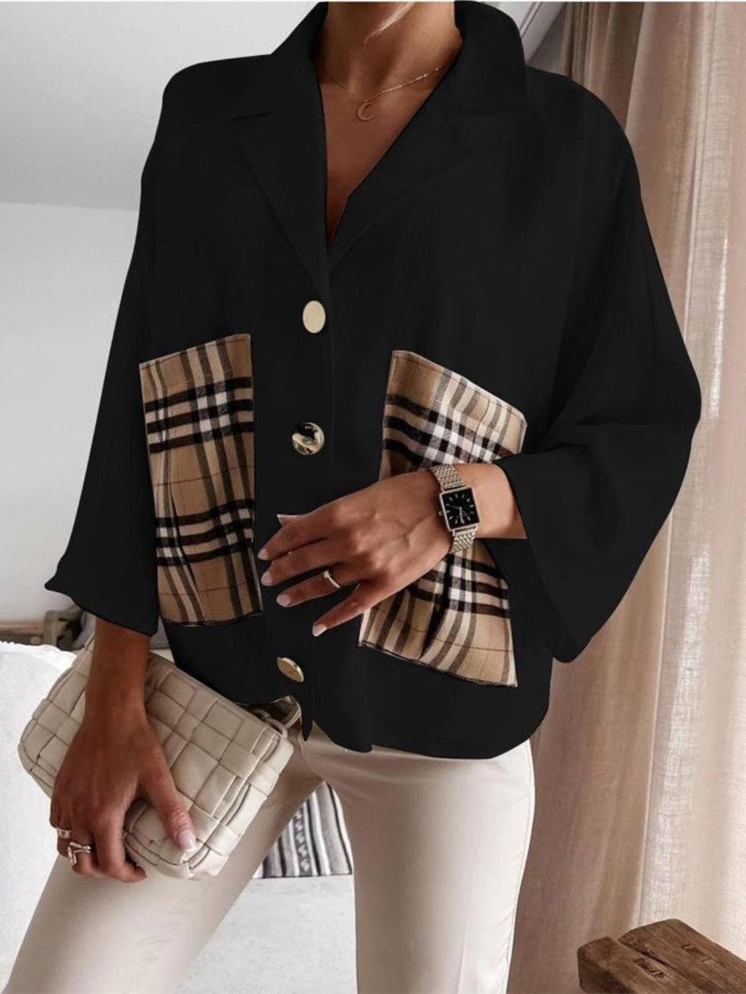 Women's Blouses Lapel Plaid Stitching Pocket Long Sleeve Blouse - Blouses - Instastyled | Online Fashion Free Shipping Clothing, Dresses, Tops, Shoes - 24/12/2021 - 30-40 - BLO2112241504