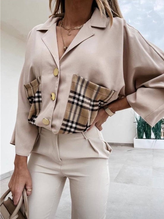 Women's Blouses Lapel Plaid Stitching Pocket Long Sleeve Blouse - Blouses - Instastyled | Online Fashion Free Shipping Clothing, Dresses, Tops, Shoes - 24/12/2021 - 30-40 - BLO2112241504