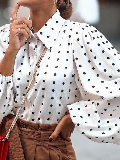 Women's Blouses Lapel Polka Dot Lantern Long Sleeve Blouse - Blouses - INS | Online Fashion Free Shipping Clothing, Dresses, Tops, Shoes - 11/11/2021 - 20-30 - BLO2111111424