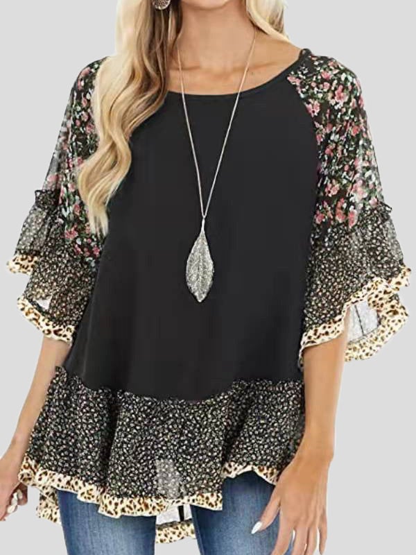 Women's Blouses Leopard Floral Print Doll Sleeve Blouse - Blouses - Instastyled | Online Fashion Free Shipping Clothing, Dresses, Tops, Shoes - 17/01/2022 - 30-40 - BLO2201171548