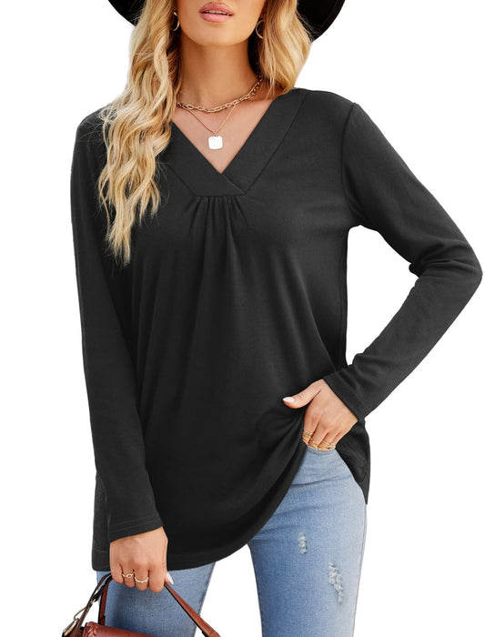 Women's Blouses Long Sleeve Pleated V Neck Blouse - MsDressly