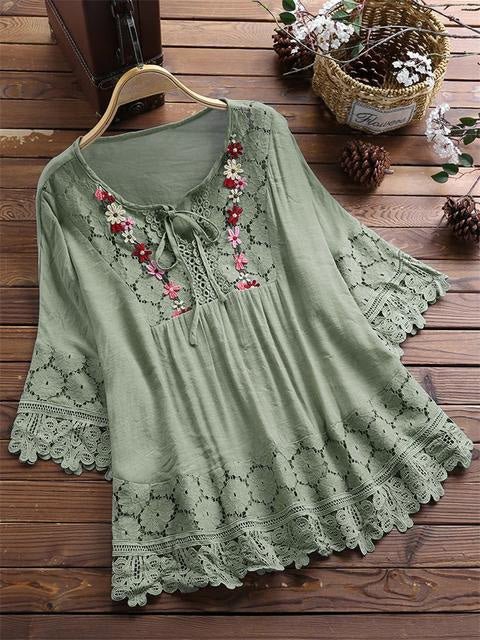 Women's Blouses Loose Belted Lace 3/4 Sleeves Blouse - Blouses - Instastyled | Online Fashion Free Shipping Clothing, Dresses, Tops, Shoes - 25/02/2022 - 30-40 - BLO2202251600