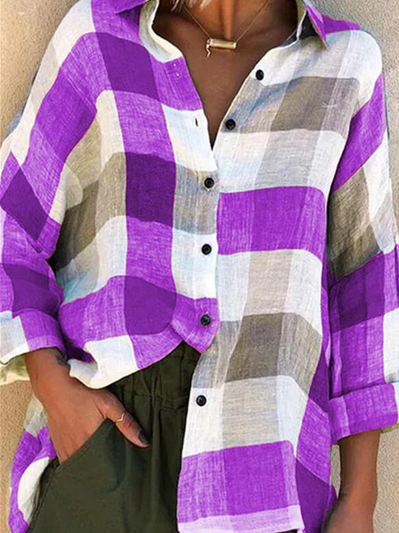 Women's Blouses Loose Check Print Button Long Sleeve Blouses - Blouses - INS | Online Fashion Free Shipping Clothing, Dresses, Tops, Shoes - 20-30 - 26/09/2021 - BLO2109261342