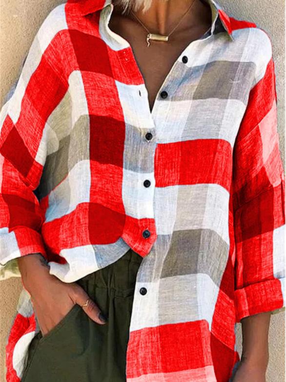 Women's Blouses Loose Check Print Button Long Sleeve Blouses - Blouses - INS | Online Fashion Free Shipping Clothing, Dresses, Tops, Shoes - 20-30 - 26/09/2021 - BLO2109261342