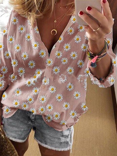 Women's Blouses Loose Floral Single Breasted Long Sleeve Blouse - Blouses - Instastyled | Online Fashion Free Shipping Clothing, Dresses, Tops, Shoes - 29/06/2022 - 30-40 - BLO2206291746