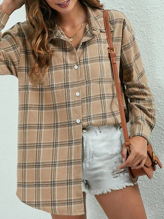 Women's Blouses Loose Lapel Long Sleeve Plaid Blouse - Blouses - Instastyled | Online Fashion Free Shipping Clothing, Dresses, Tops, Shoes - 24/09/2022 - 30-40 - BLO2209241884