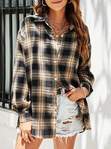 Women's Blouses Loose Lapel Long Sleeve Plaid Blouse - Blouses - Instastyled | Online Fashion Free Shipping Clothing, Dresses, Tops, Shoes - 24/09/2022 - 30-40 - BLO2209241884