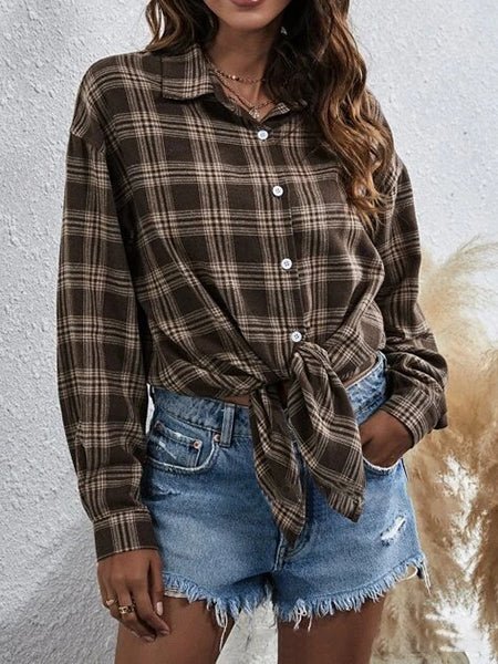 Women's Blouses Loose Lapel Long Sleeve Plaid Blouse - Blouses - Instastyled | Online Fashion Free Shipping Clothing, Dresses, Tops, Shoes - 24/09/2022 - 30-40 - BLO2209241884