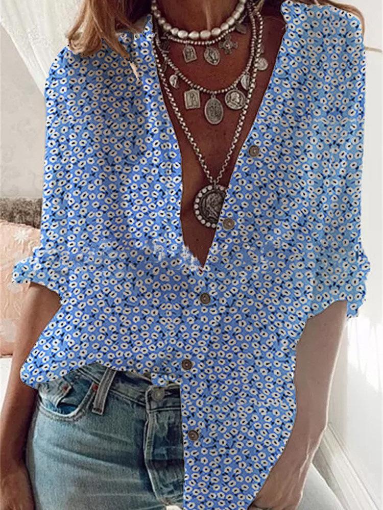 Women's Blouses Loose Printed V-Neck Long Sleeve Blouses - Blouses - INS | Online Fashion Free Shipping Clothing, Dresses, Tops, Shoes - 14/09/2021 - 20-30 - BLO2109141332