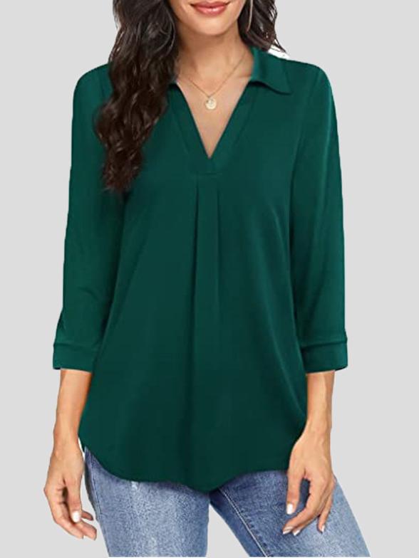 Women's Blouses Loose Pullover V-Neck 3/4 Sleeves Blouse - Blouses - INS | Online Fashion Free Shipping Clothing, Dresses, Tops, Shoes - 20-30 - 23/11/2021 - BLO2111231454