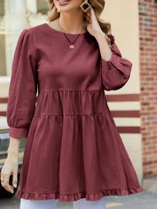 Women's Blouses Loose Solid Crew Neck 3/4 Sleeve Blouse - Blouses - Instastyled | Online Fashion Free Shipping Clothing, Dresses, Tops, Shoes - 09/02/2022 - 30-40 - BLO2202091566