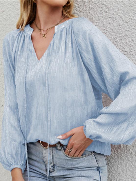 Women's Blouses Loose Solid V-Neck Long Sleeve Blouse - Blouses - Instastyled | Online Fashion Free Shipping Clothing, Dresses, Tops, Shoes - 15/12/2021 - BLO2112151487 - Blouses