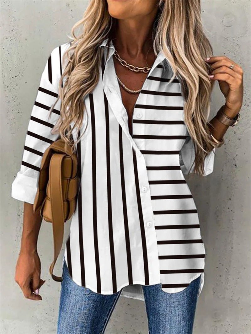 Women's Blouses Loose Striped Print Long Sleeve Blouse - Blouses - Instastyled | Online Fashion Free Shipping Clothing, Dresses, Tops, Shoes - 01/09/2022 - 30-40 - BLO2209011853