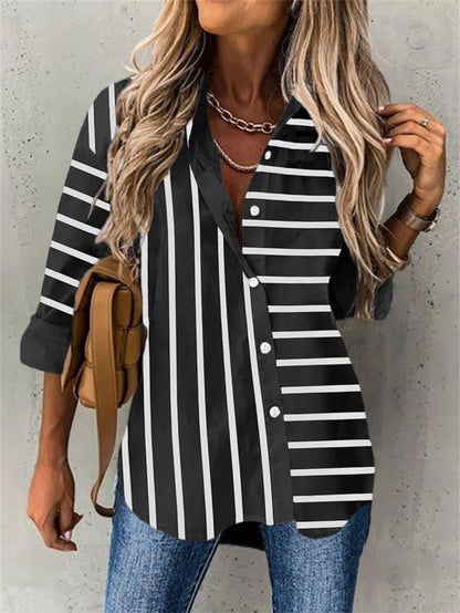 Women's Blouses Loose Striped Print Long Sleeve Blouse - Blouses - Instastyled | Online Fashion Free Shipping Clothing, Dresses, Tops, Shoes - 01/09/2022 - 30-40 - BLO2209011853